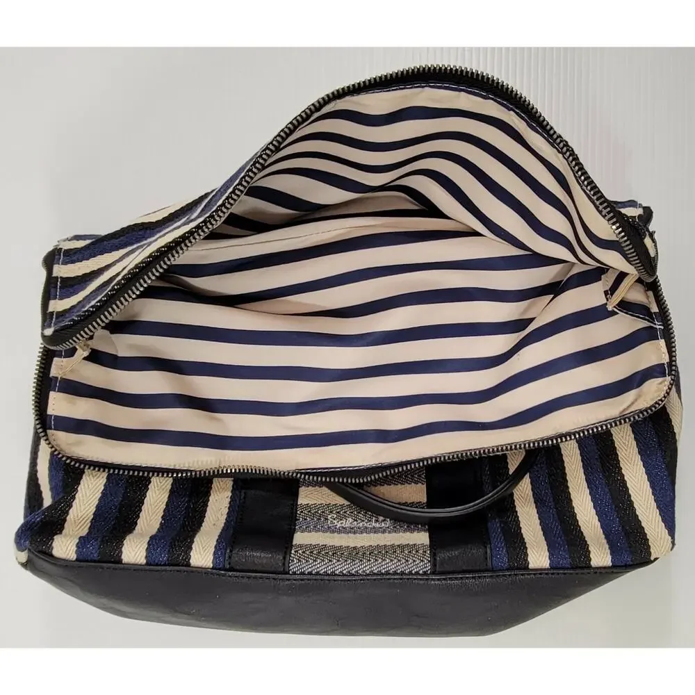 c4) Splendid Women's Hobo Tote Cotton Striped Bag Blue Black White